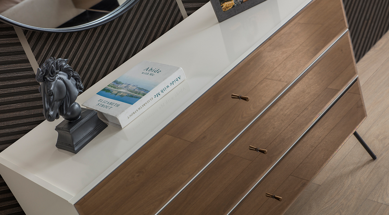 Bronze Aytaşı Köşe Dolaplı Yatak Odası Takımı Giyinme Odası