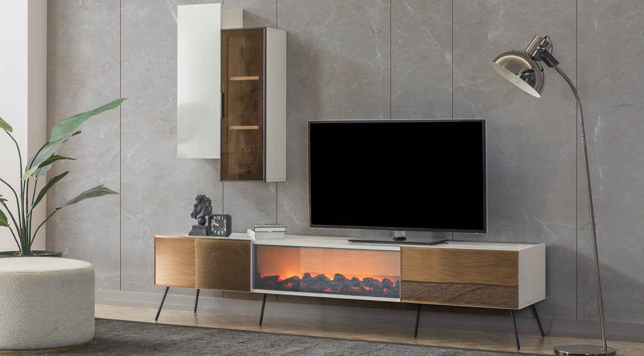 Bronze Aytaşı Şömineli Tv Ünitesi TV Ünitesi