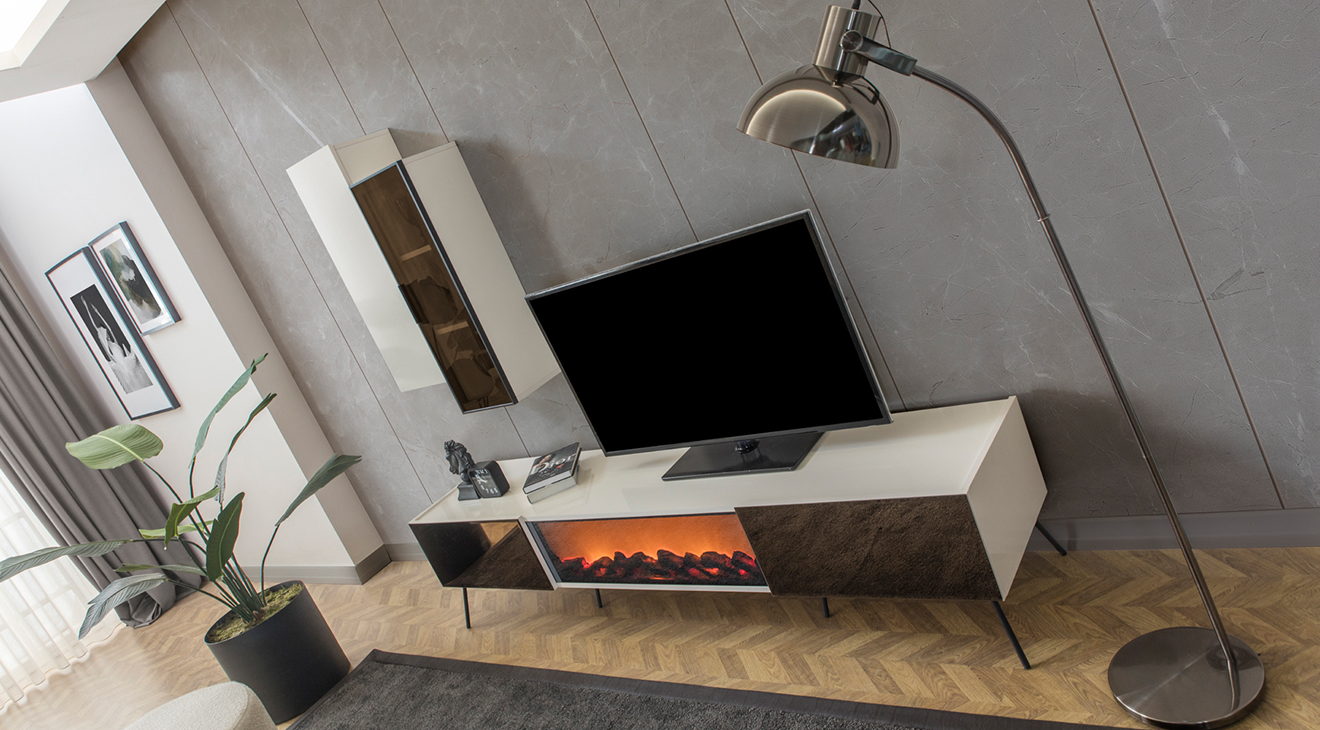 Bronze Aytaşı Şömineli Tv Ünitesi TV Ünitesi