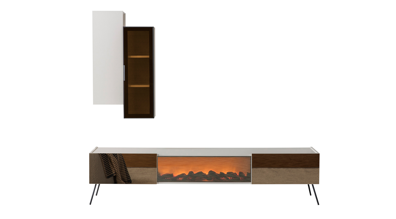 Bronze Aytaşı Şömineli Tv Ünitesi TV Ünitesi