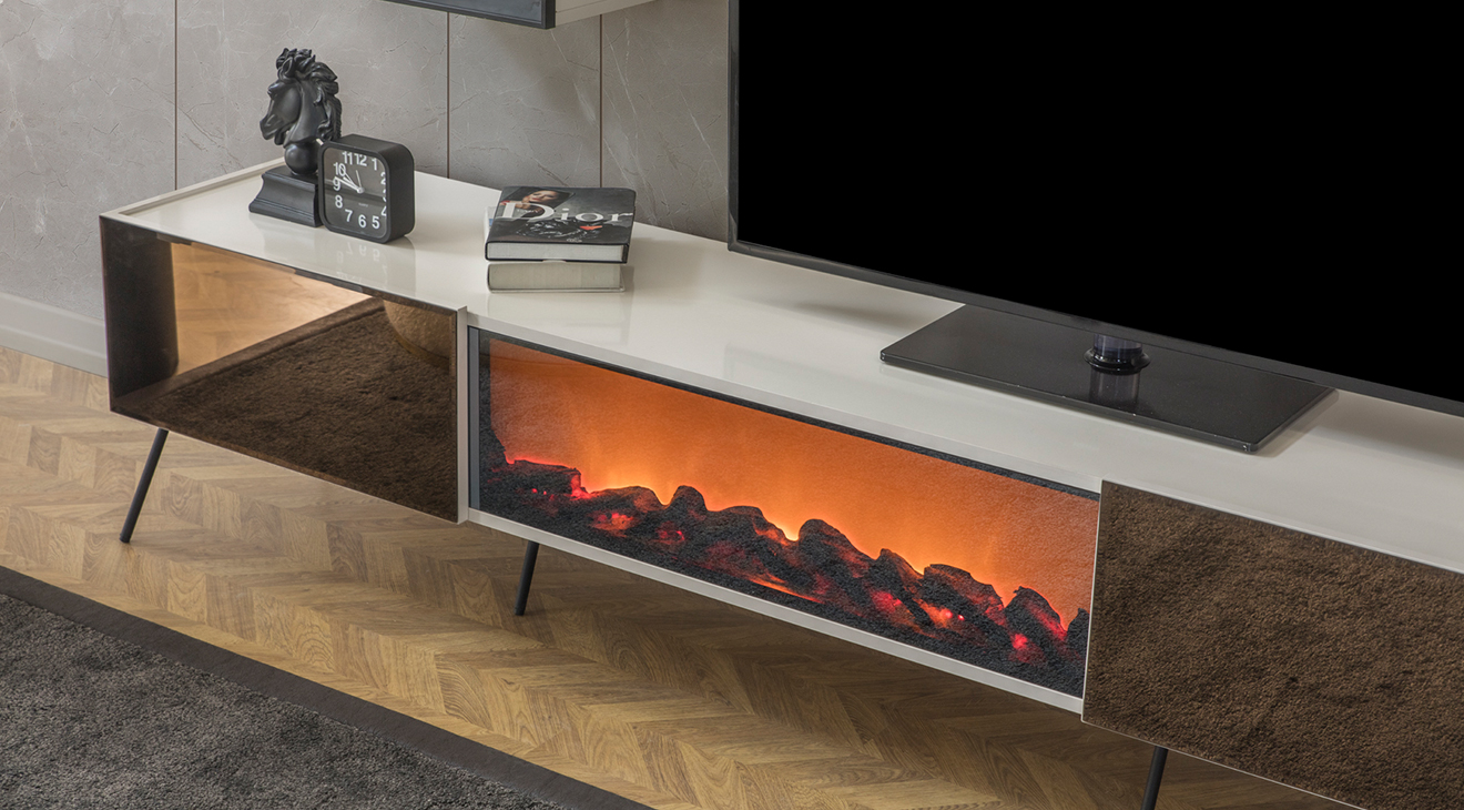 Bronze Aytaşı Şömineli Tv Ünitesi TV Ünitesi