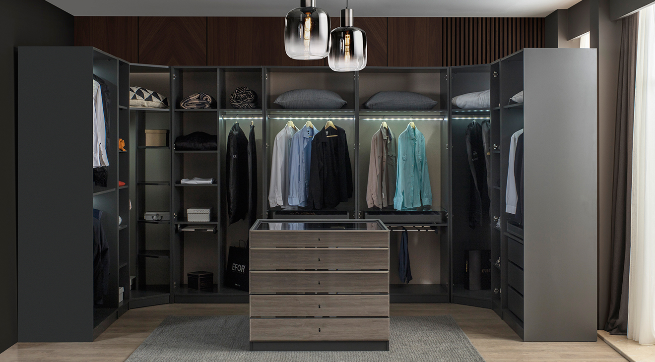 Bronze Antrasit Modern Giyinme Odası Yatak Odası