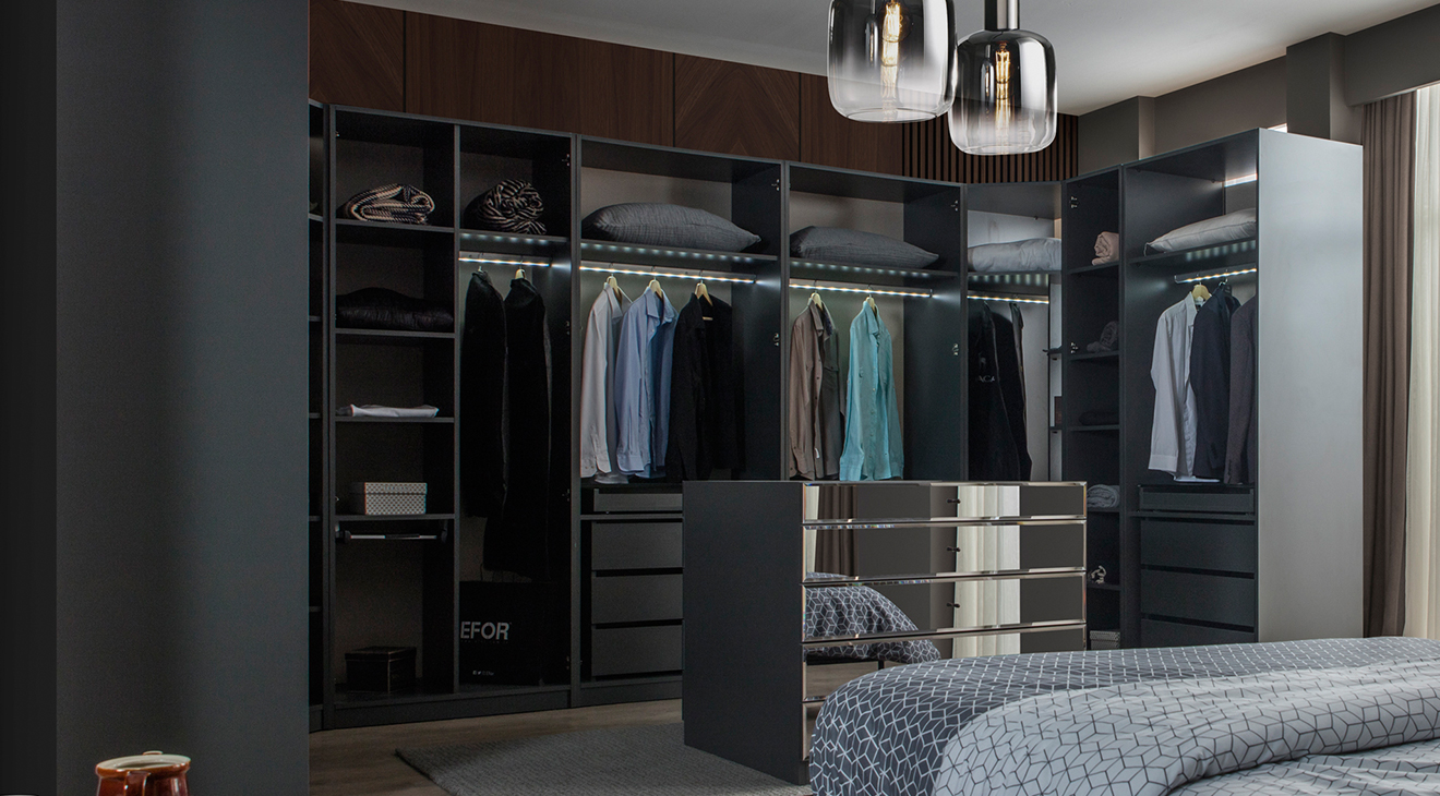 Bronze Antrasit Modern Giyinme Odası Yatak Odası