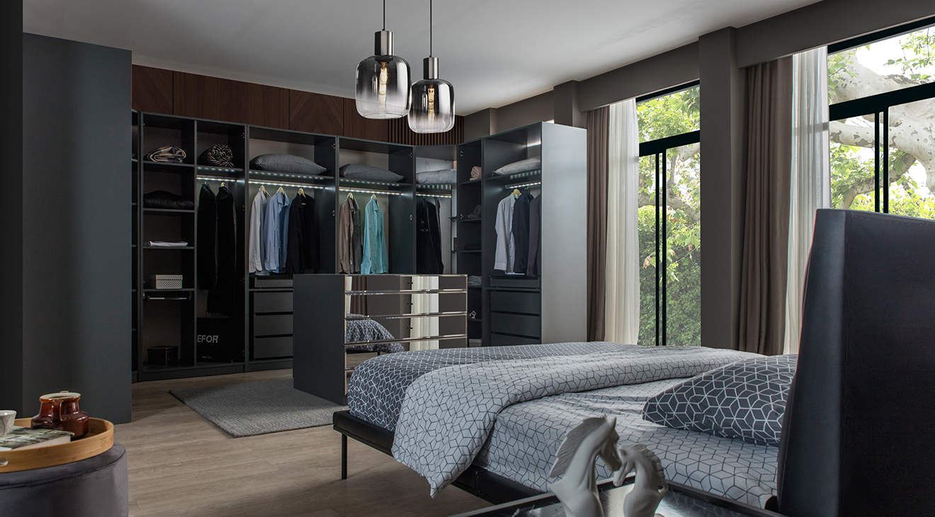 Bronze Antrasit Modern Giyinme Odası Yatak Odası