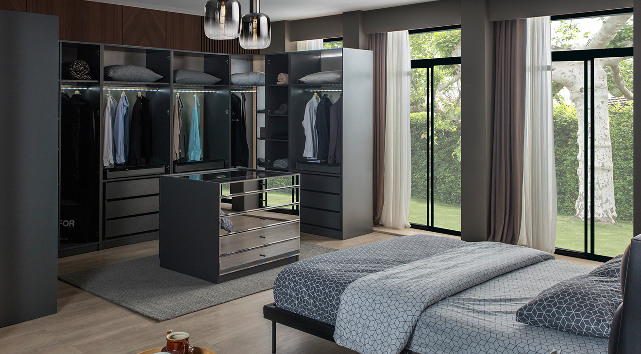 Bronze Antrasit Modern Giyinme Odası Yatak Odası