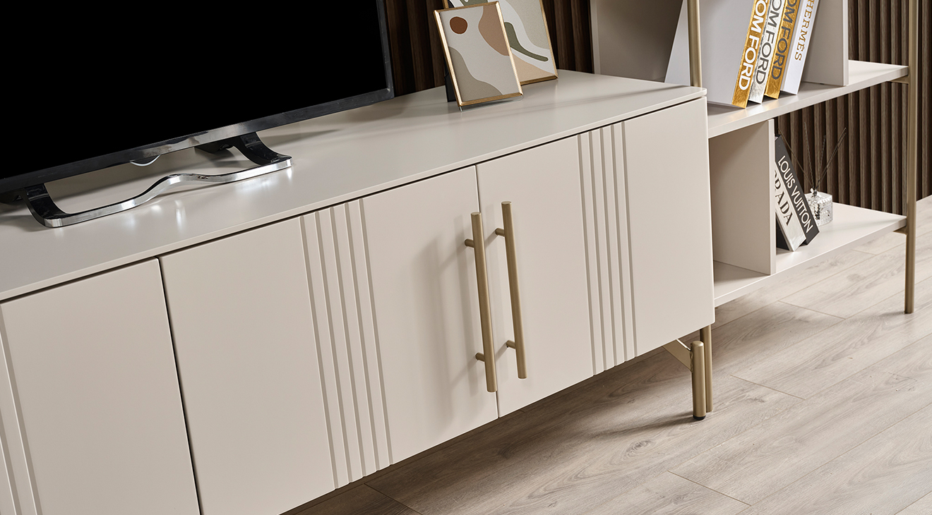 Eva Gold Metal Ayaklı Kitaplıklı Tv Ünitesi TV Ünitesi