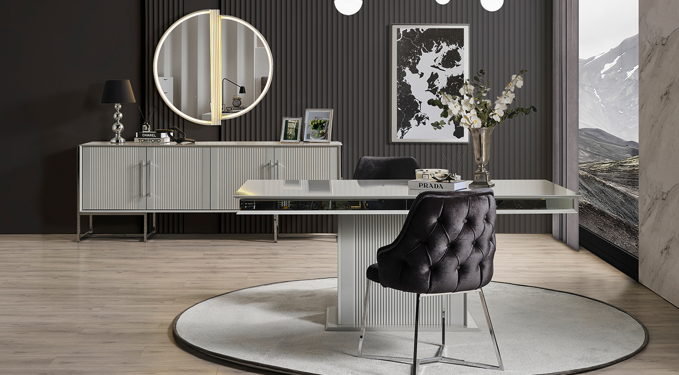 Pırlanta Gümüş Metal Ayaklı Yemek Odası Takımı Yemek Odası