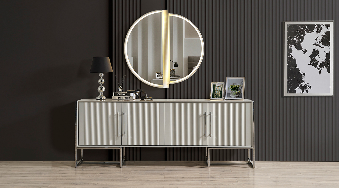 Pırlanta Gümüş Metal Ayaklı Yemek Odası Takımı Yemek Odası