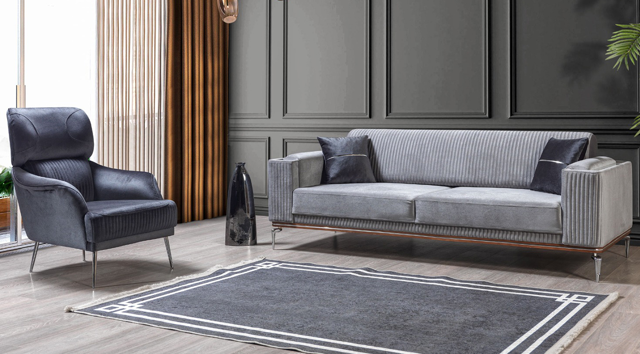 Bugatti Yataklı Gümüş Metal Ayaklı Koltuk Takımı Yataklı Koltuk Takımları