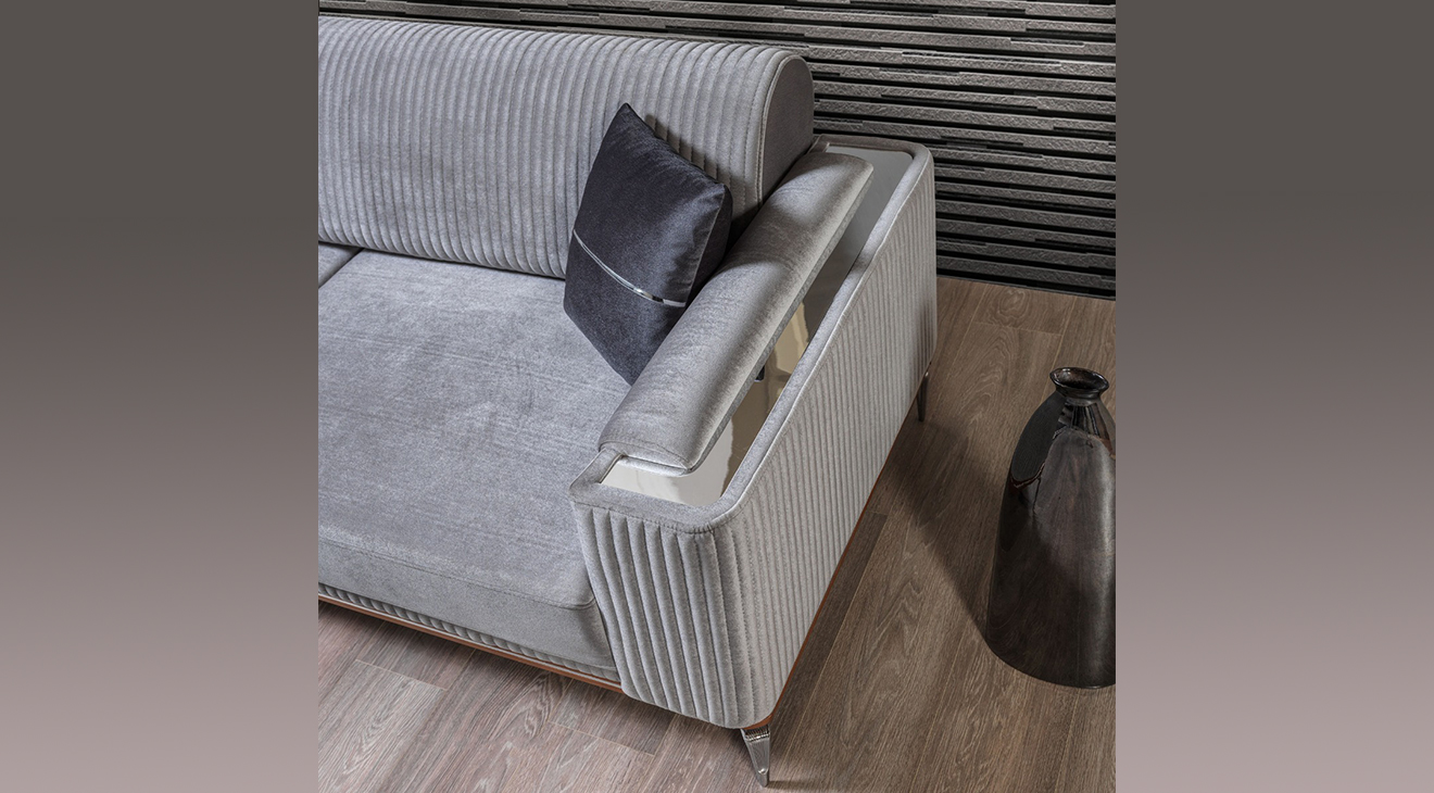 Bugatti Yataklı Gümüş Metal Ayaklı Koltuk Takımı Yataklı Koltuk Takımları