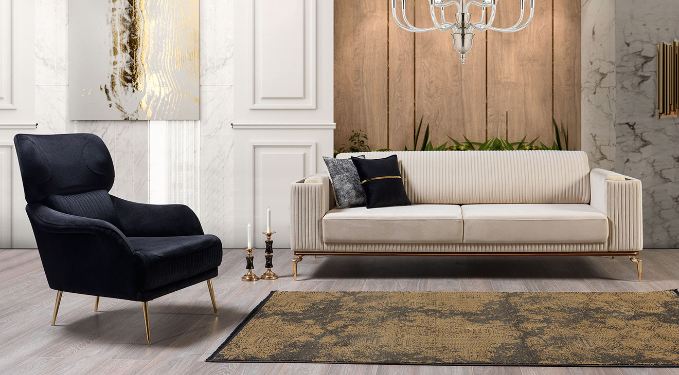 Bugatti Gold Metal Ayaklı Yataklı Koltuk Takımı Yataklı Koltuk Takımları