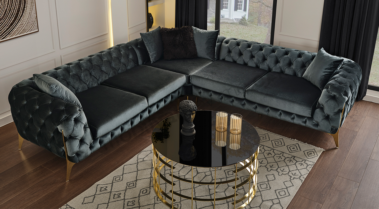 Lacase Gri Metal Ayaklı Köşe Koltuk Takımı Köşe Koltuk