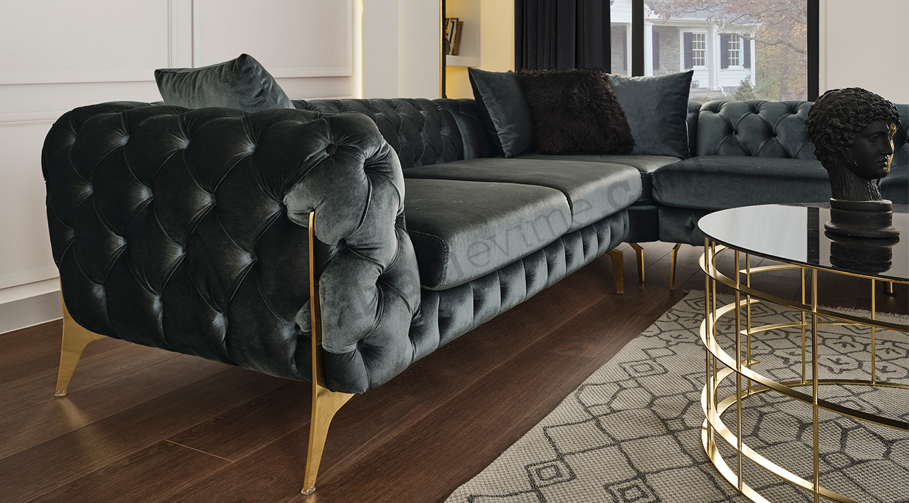 Lacase Gri Metal Ayaklı Köşe Koltuk Takımı Köşe Koltuk