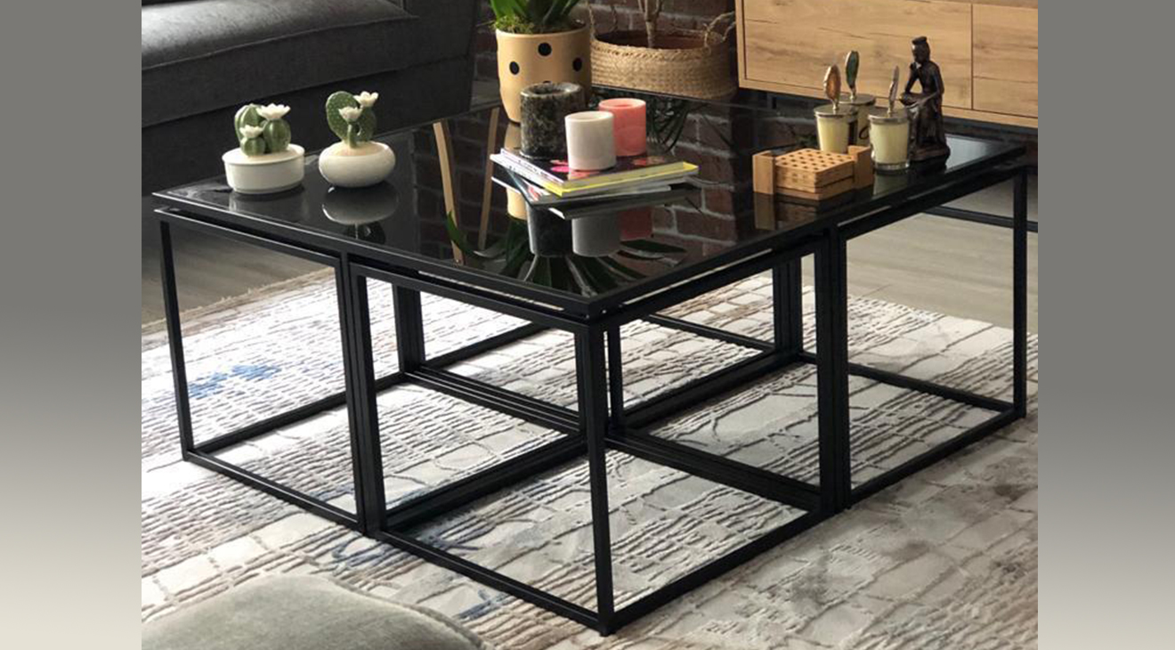 Kante Siyah Metal Ayaklı 4+1 Orta Sehpa Orta Sehpa