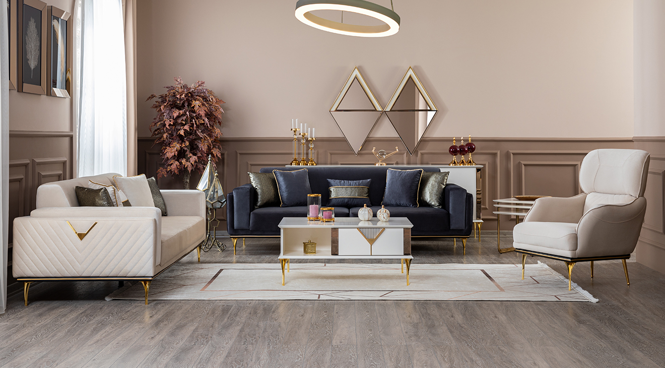 Kontes Gold Metal Ayaklı Yataklı Koltuk Takımı Yataklı Koltuk Takımları