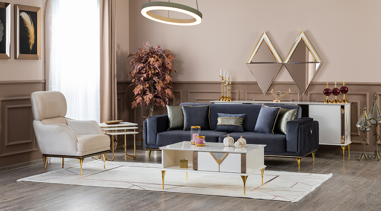 Kontes Gold Metal Ayaklı Yataklı Koltuk Takımı Yataklı Koltuk Takımları