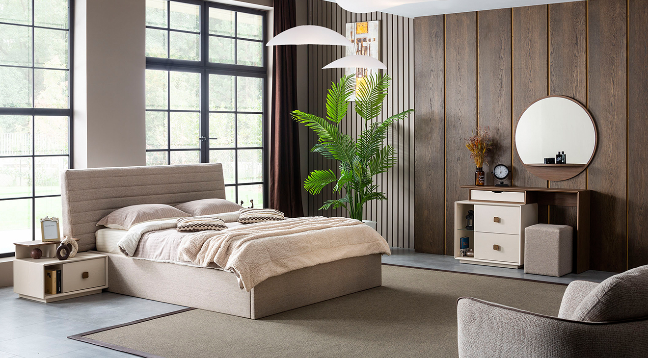 Orjin Şömineli Modern Yatak Odası Takımı Yatak Odası
