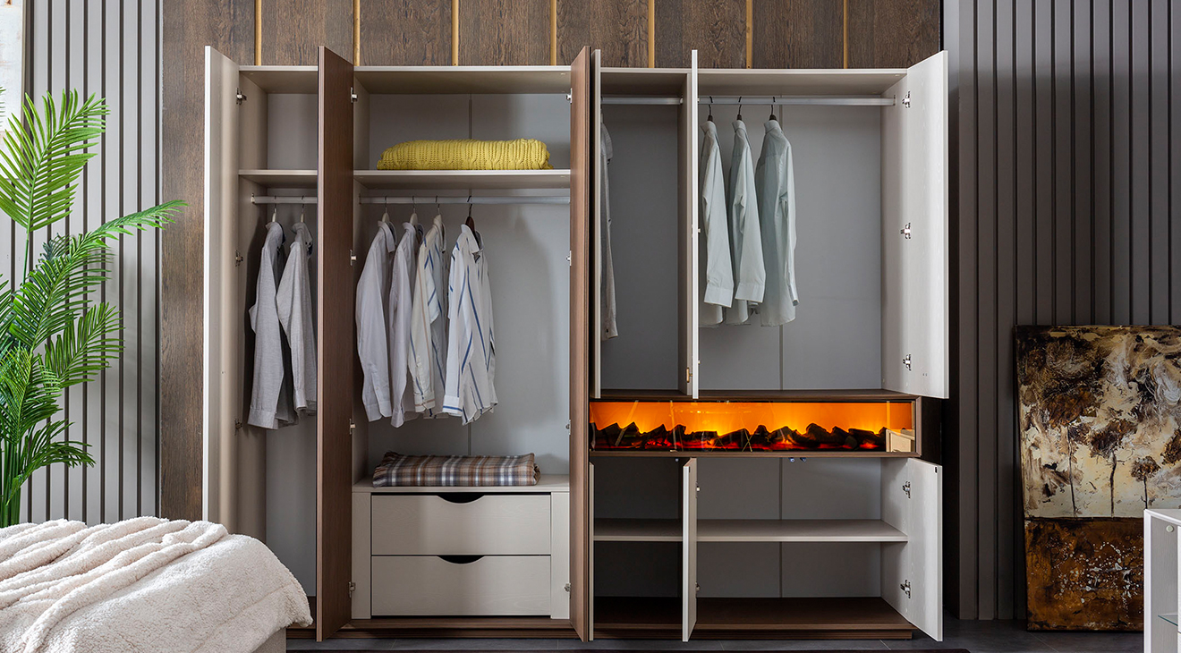 Orjin Şömineli Modern Yatak Odası Takımı Yatak Odası