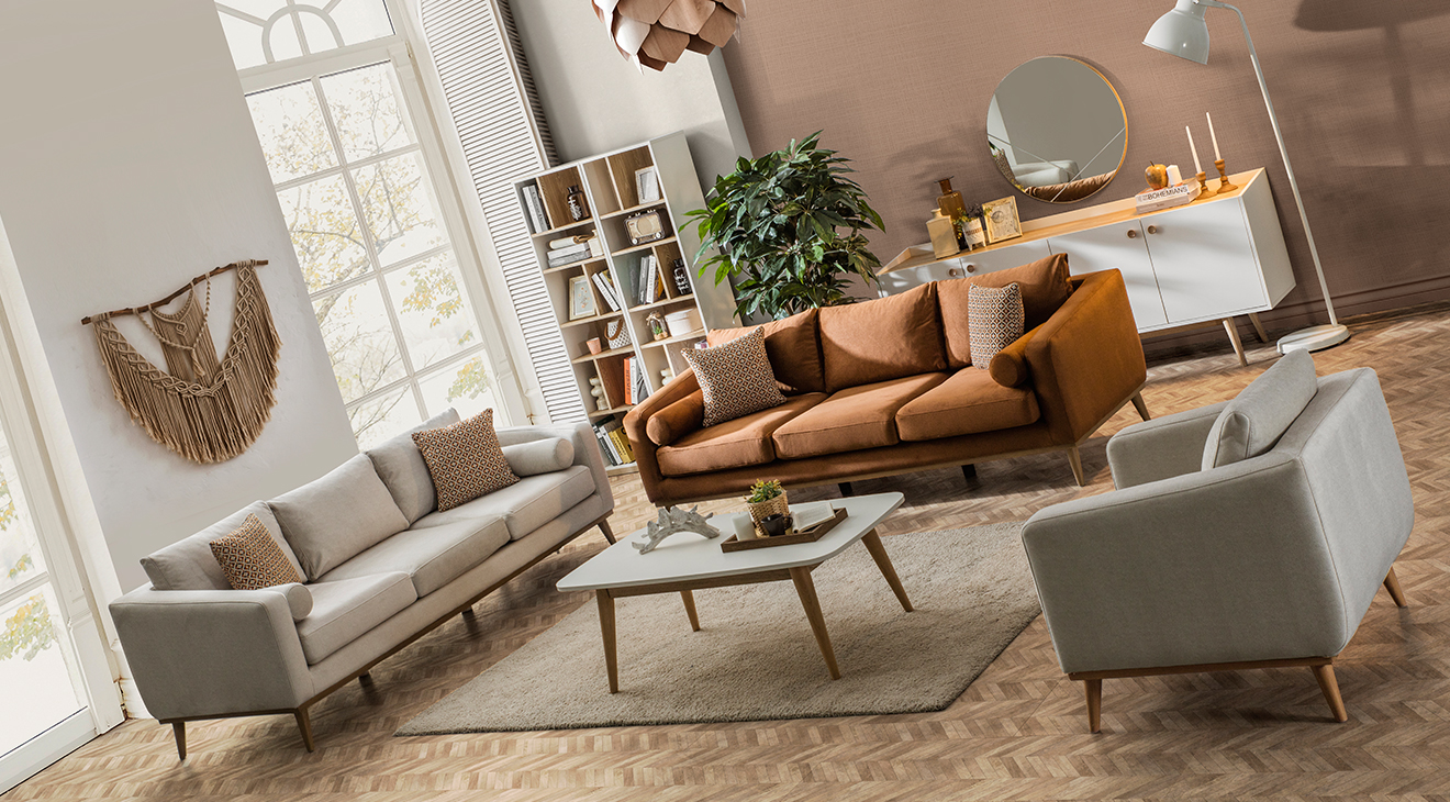 Bohem Ceviz Ahşap Ayaklı Koltuk Takımı Koltuk Takımı