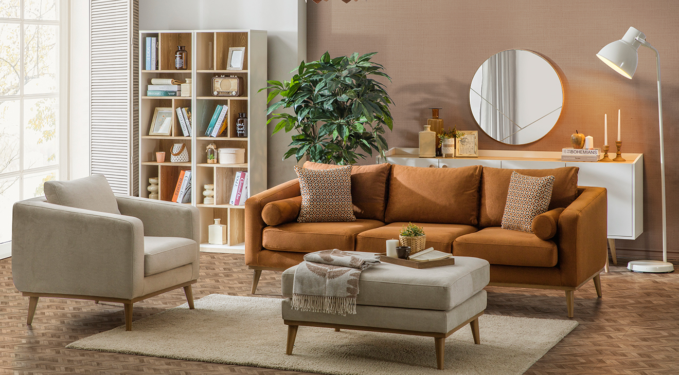 Bohem Ceviz Ahşap Ayaklı Koltuk Takımı Koltuk Takımı