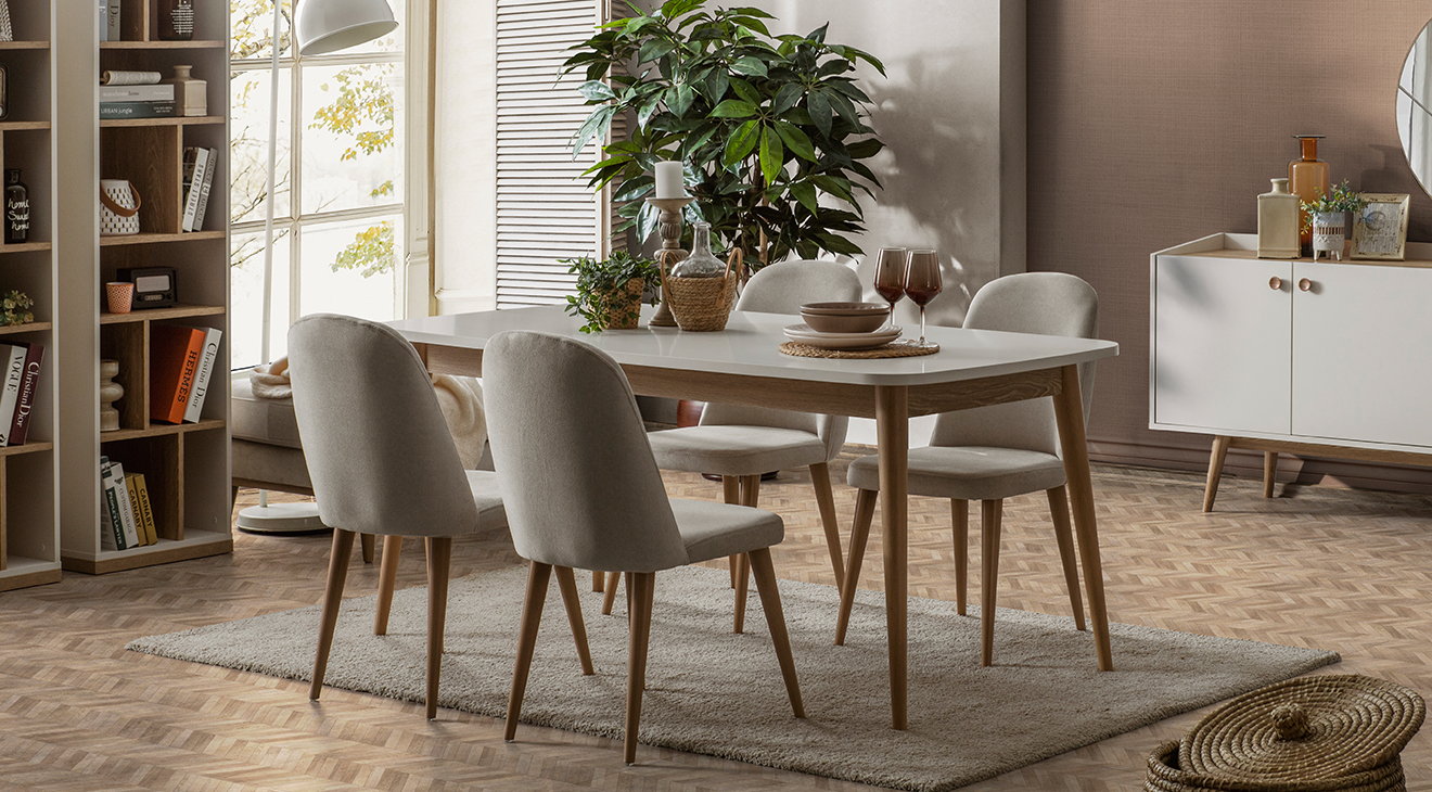 Bohem Ahşap Ayaklı Yemek Odası Takımı Yemek Odası