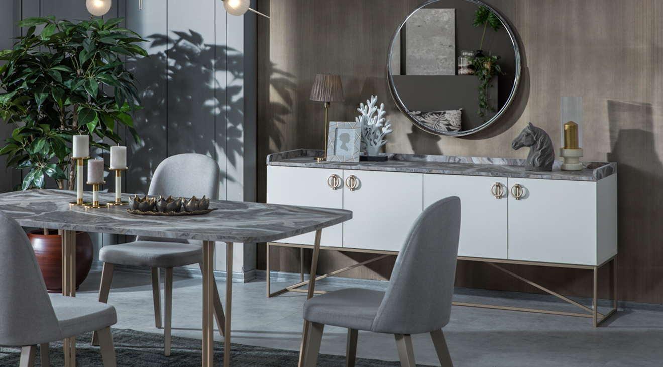 Loft Gold Metal Ayaklı Yemek Odası Takımı Yemek Odası