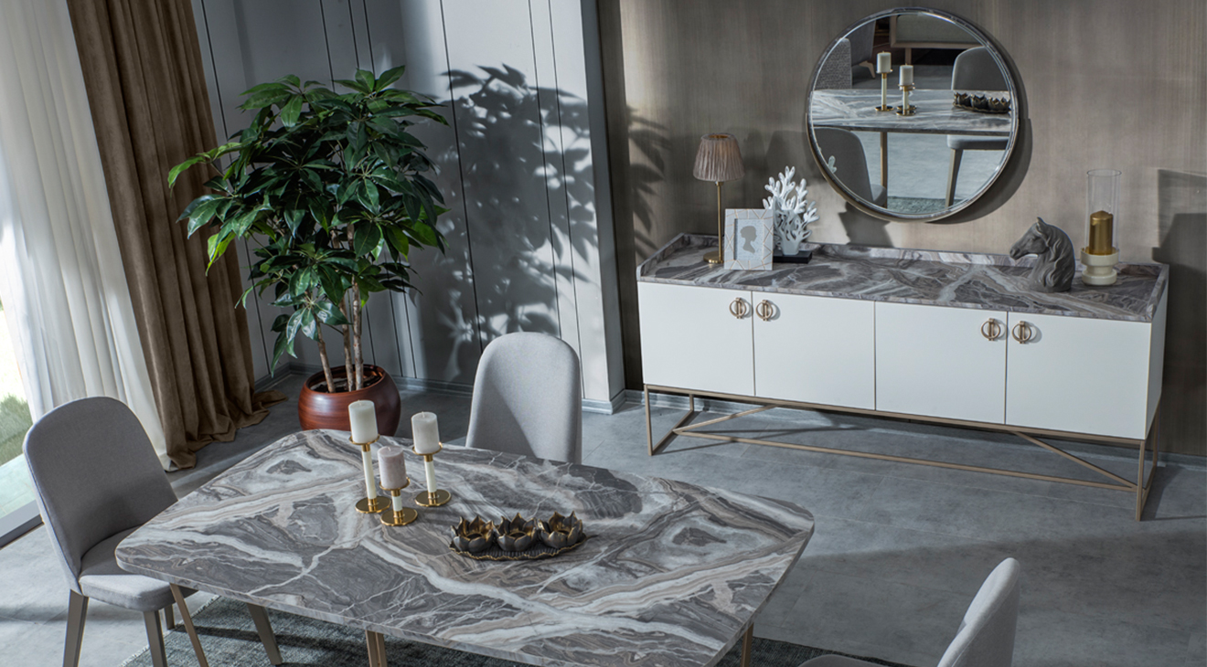 Loft Gold Metal Ayaklı Yemek Odası Takımı Yemek Odası