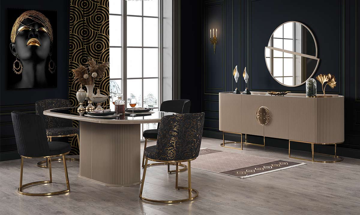 Gucci Gold Metal Ayaklı Yemek Odası Takımı Yemek Odası