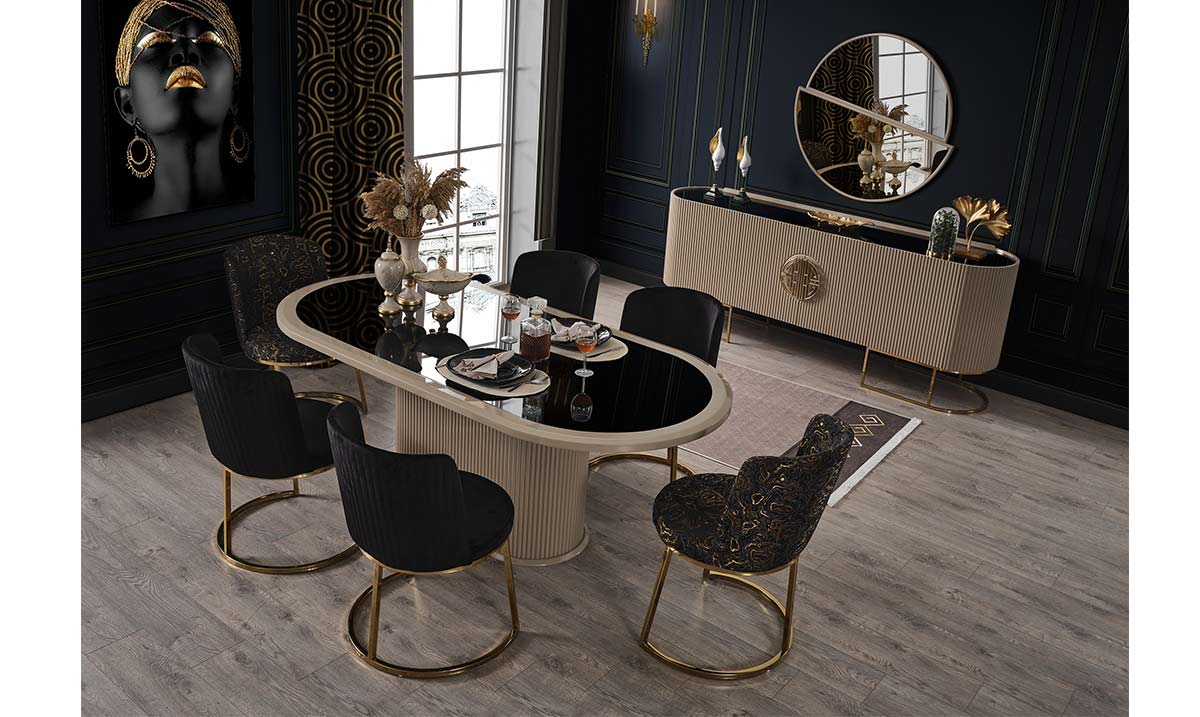 Gucci Gold Metal Ayaklı Yemek Odası Takımı Yemek Odası