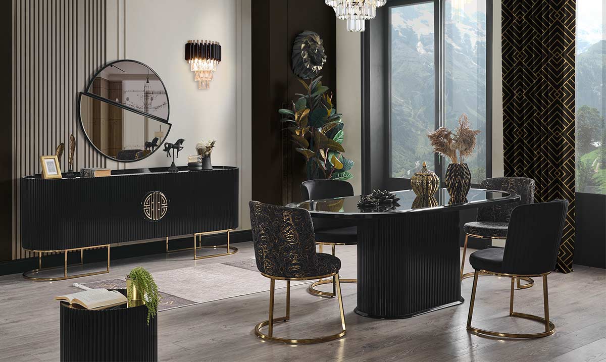 Gucci Antrasit Gold Metal Ayaklı Yemek Odası Takımı Yemek Odası