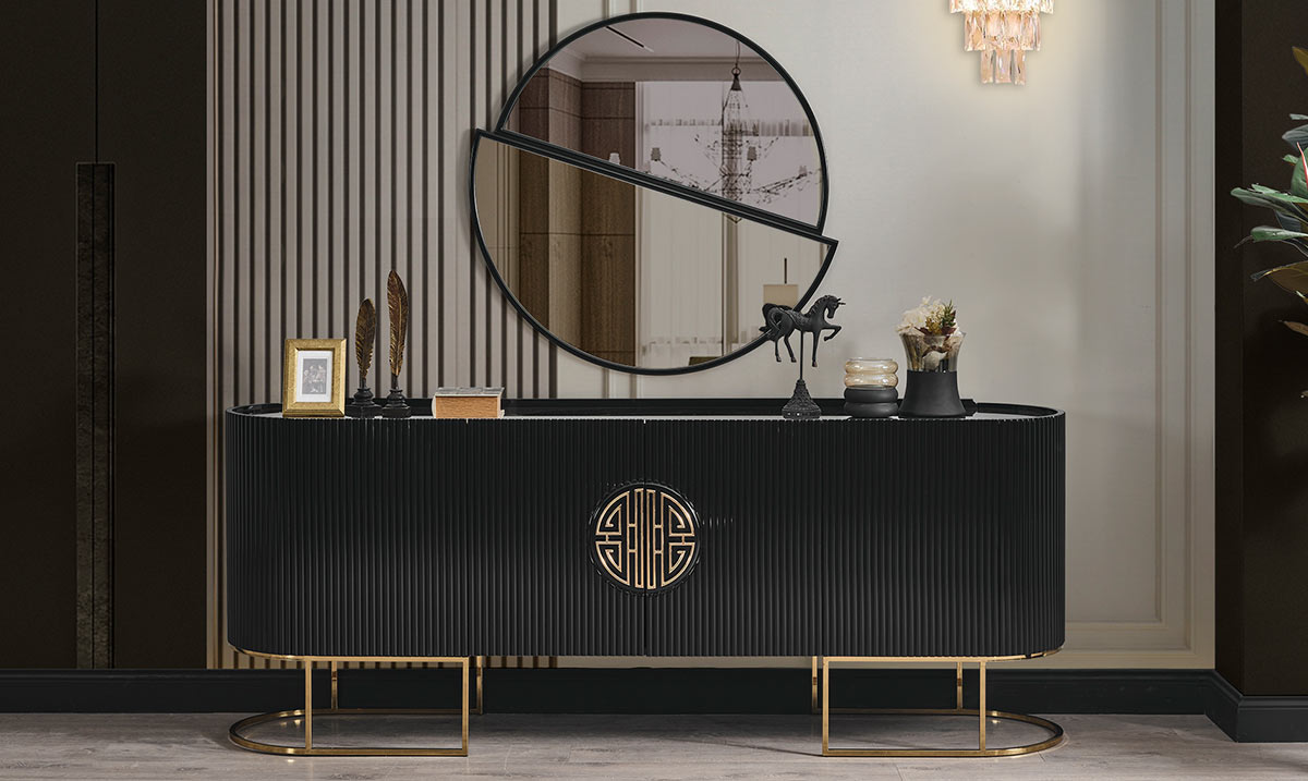 Gucci Antrasit Gold Metal Ayaklı Yemek Odası Takımı Yemek Odası