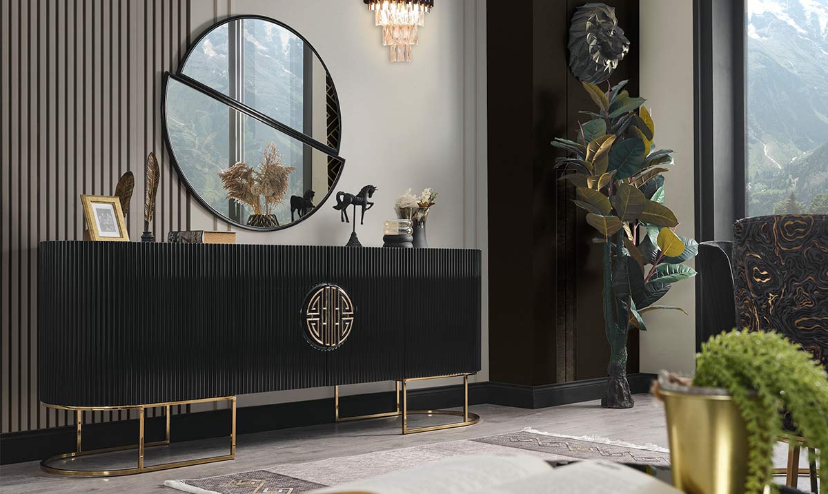 Gucci Antrasit Gold Metal Ayaklı Yemek Odası Takımı Yemek Odası