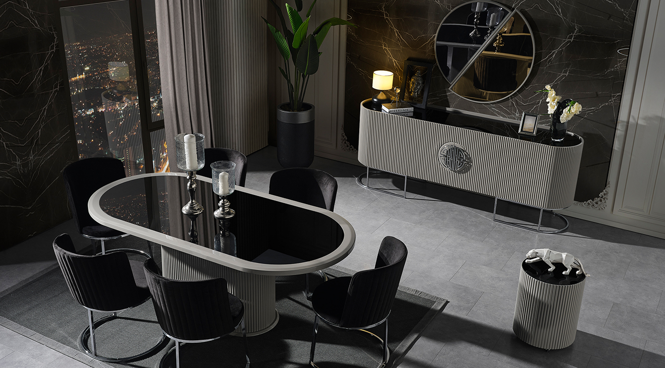 Gucci Duman Grisi Metal Ayaklı Yemek Odası Takımı Yemek Odası