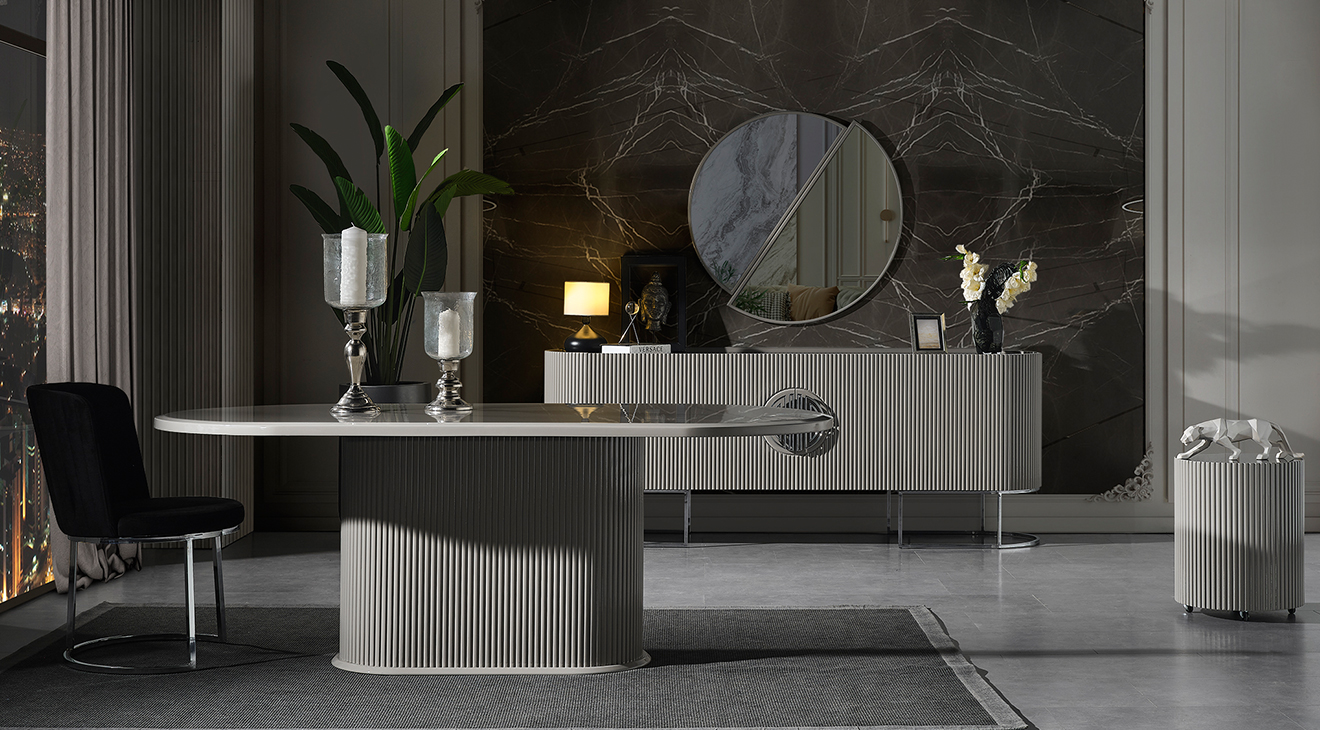 Gucci Duman Grisi Metal Ayaklı Yemek Odası Takımı Yemek Odası