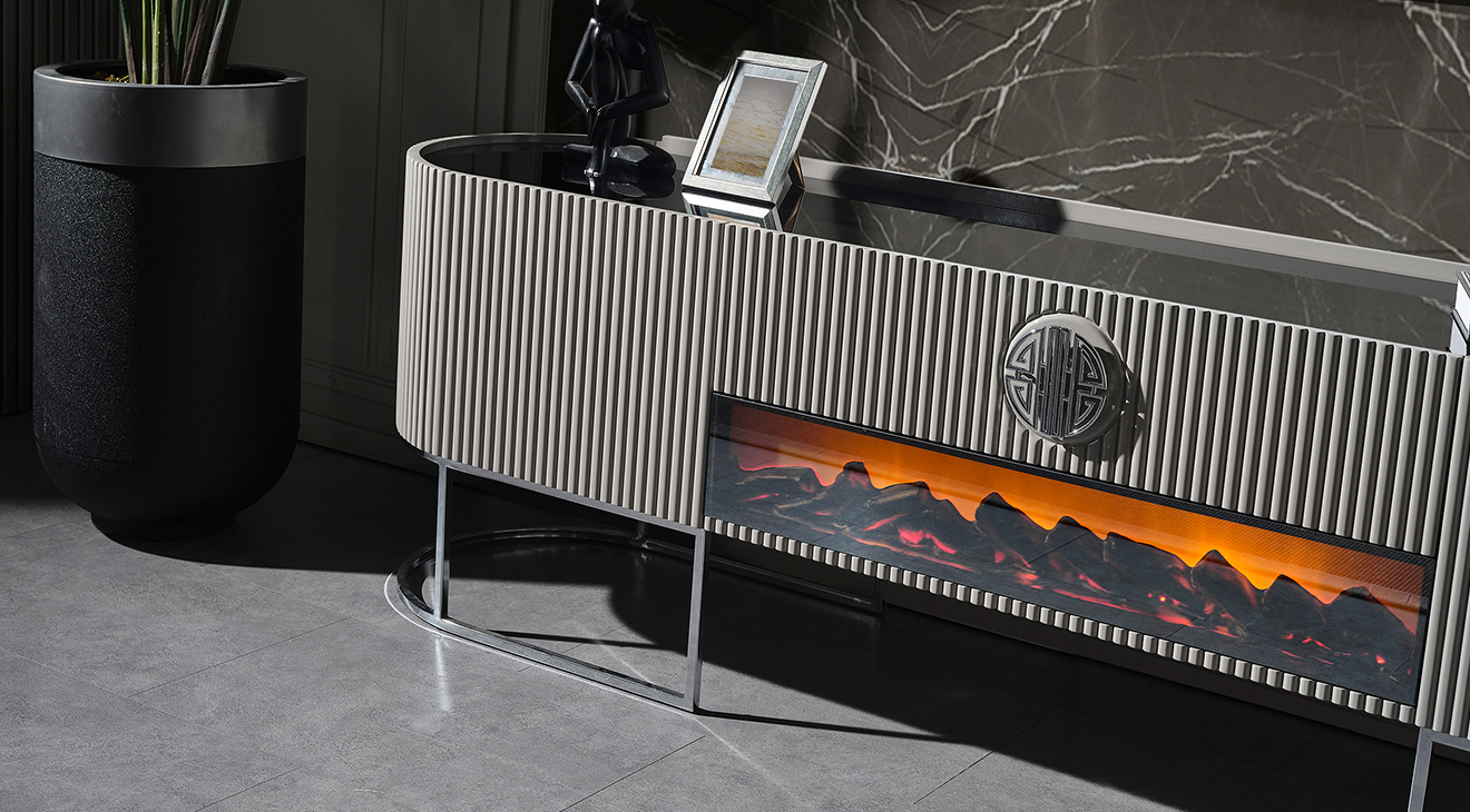 Gucci Duman Grisi Şömineli Tv Ünitesi TV Ünitesi