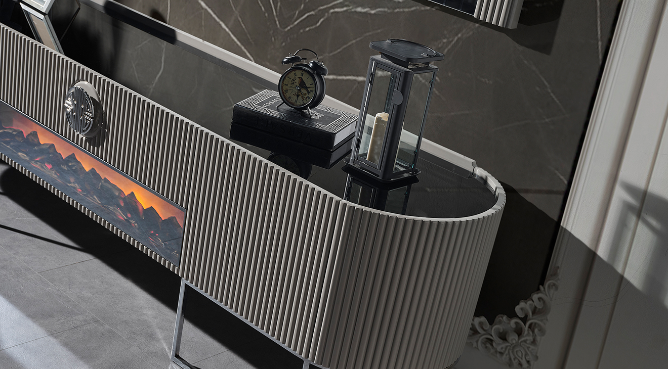 Gucci Duman Grisi Şömineli Tv Ünitesi TV Ünitesi