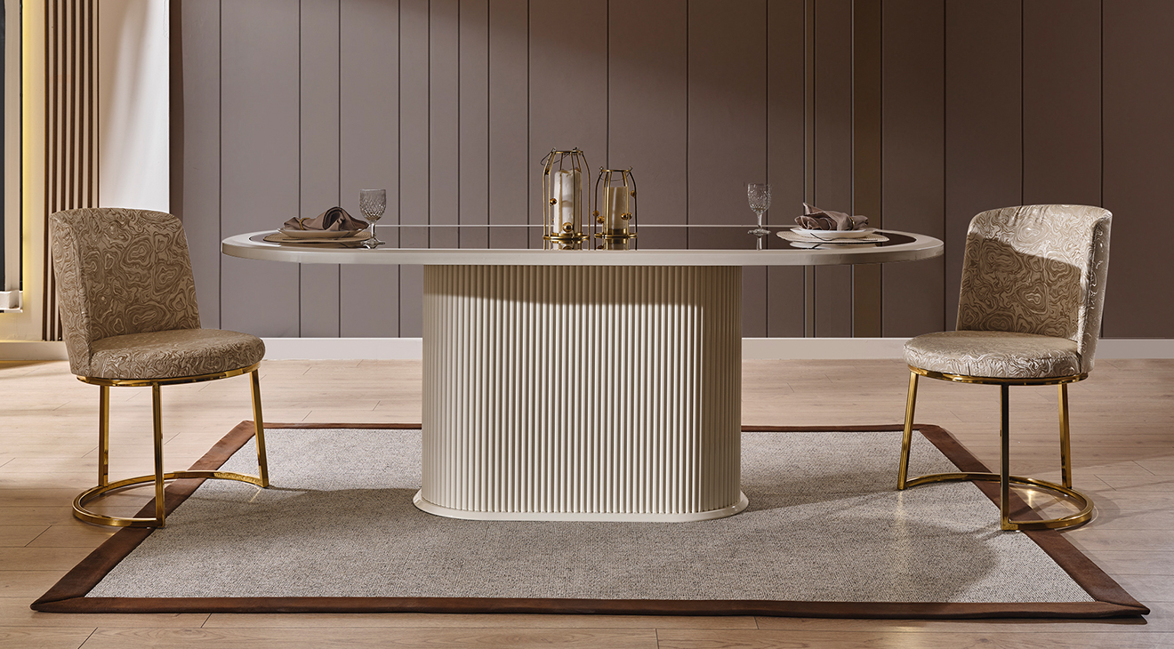 Gucci Ekru Gold Metal Ayaklı Yemek Odası Takımı Yemek Odası