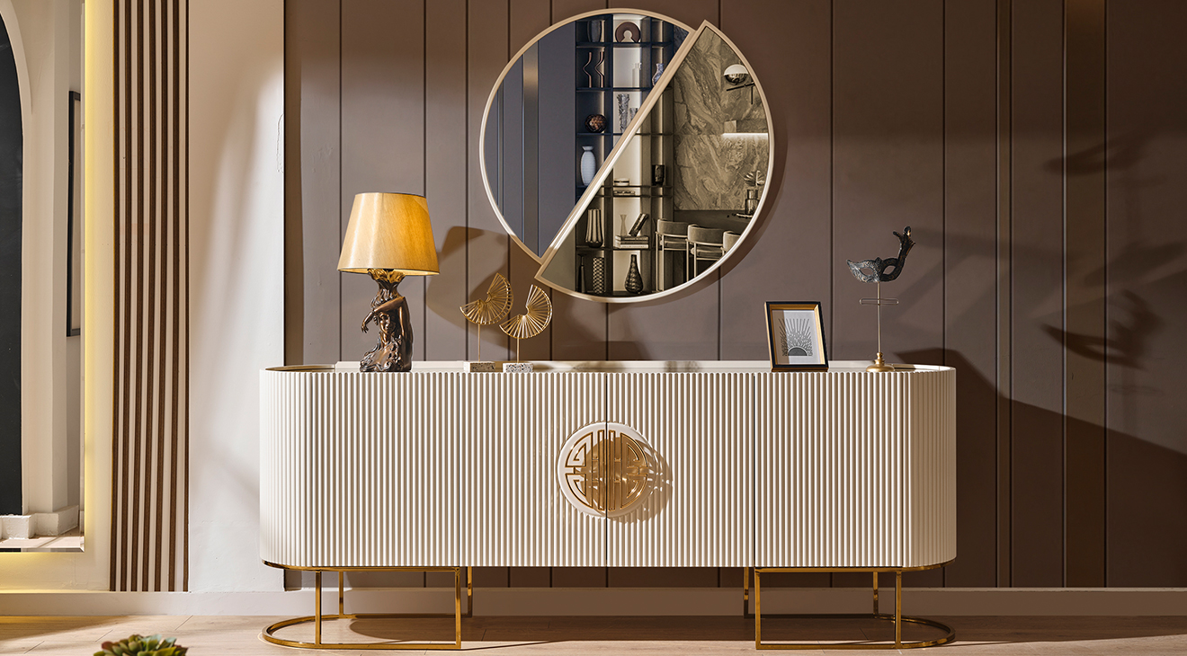 Gucci Ekru Gold Metal Ayaklı Yemek Odası Takımı Yemek Odası