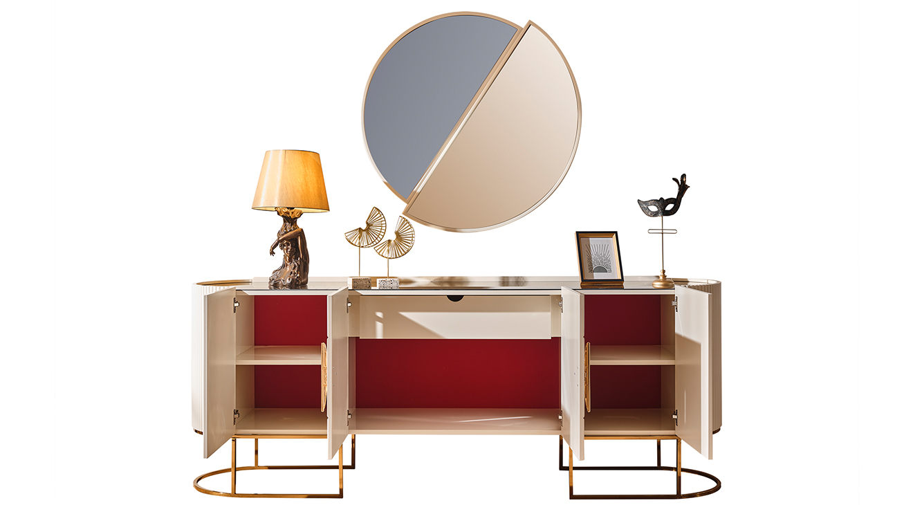 Gucci Ekru Gold Metal Ayaklı Yemek Odası Takımı Yemek Odası