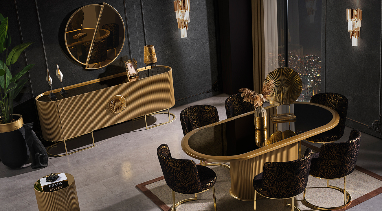Gucci Golden Metal Ayaklı Yemek Odası Takımı Yemek Odası