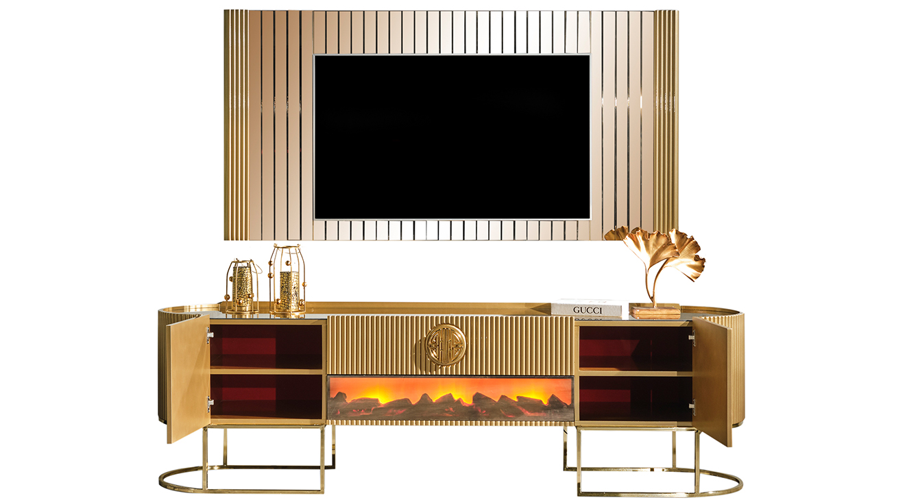 Gucci Golden Şömineli Tv Ünitesi TV Ünitesi