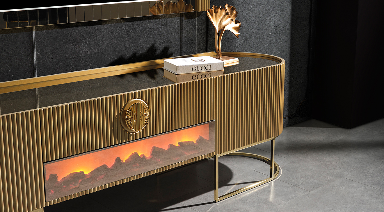 Gucci Golden Şömineli Tv Ünitesi TV Ünitesi