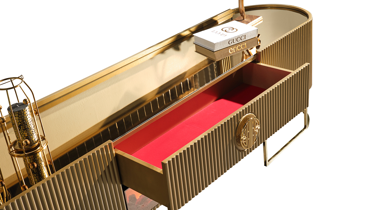 Gucci Golden Şömineli Tv Ünitesi TV Ünitesi