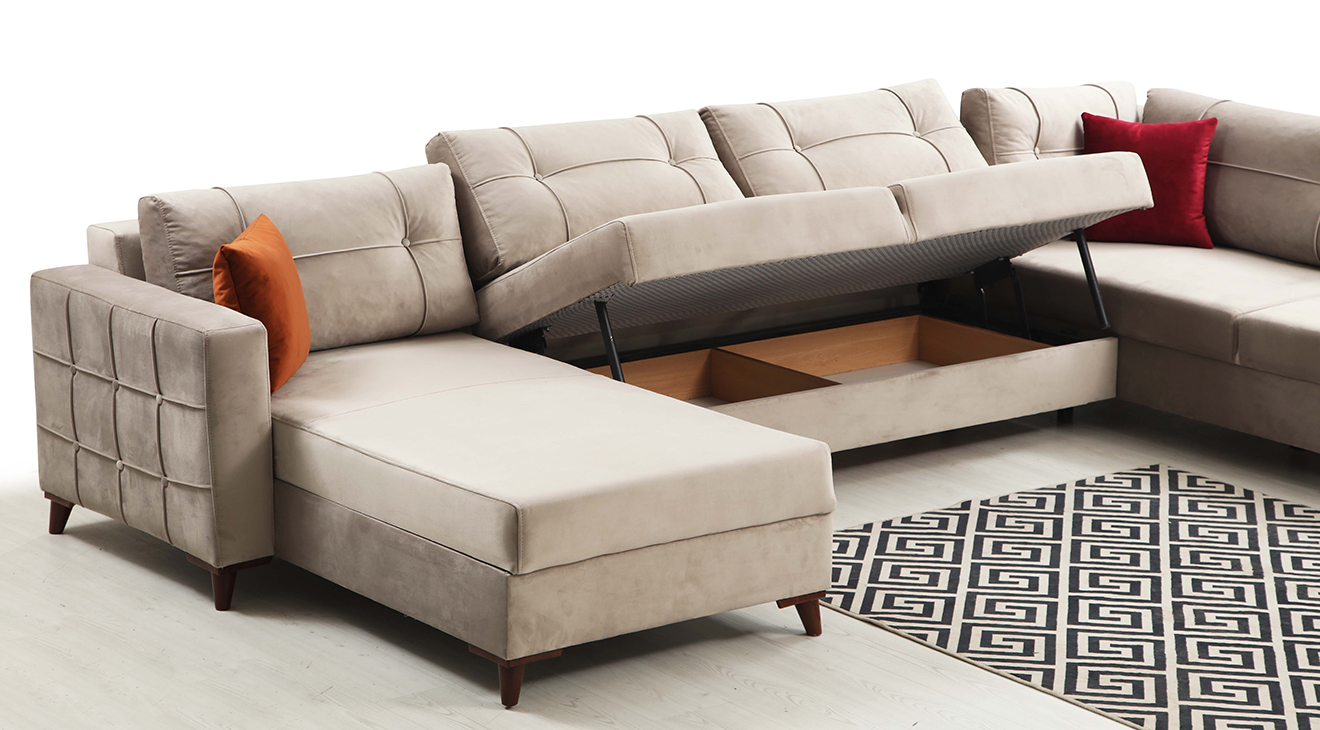 Alya U Yataklı Sandıklı Köşe Koltuk Takımı Yataklı ve Sandıklı Koltuk Takımları