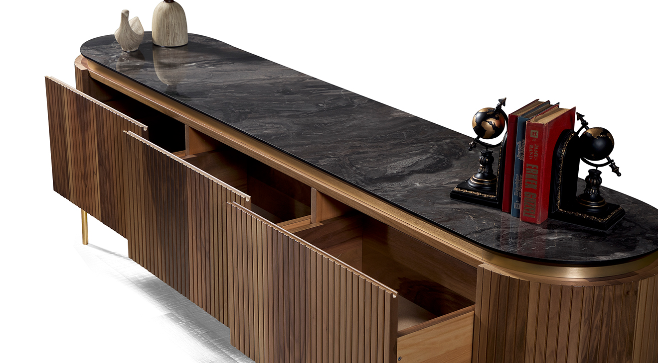 Tesla Metal Ayaklı Ceviz Tv Ünitesi TV Ünitesi