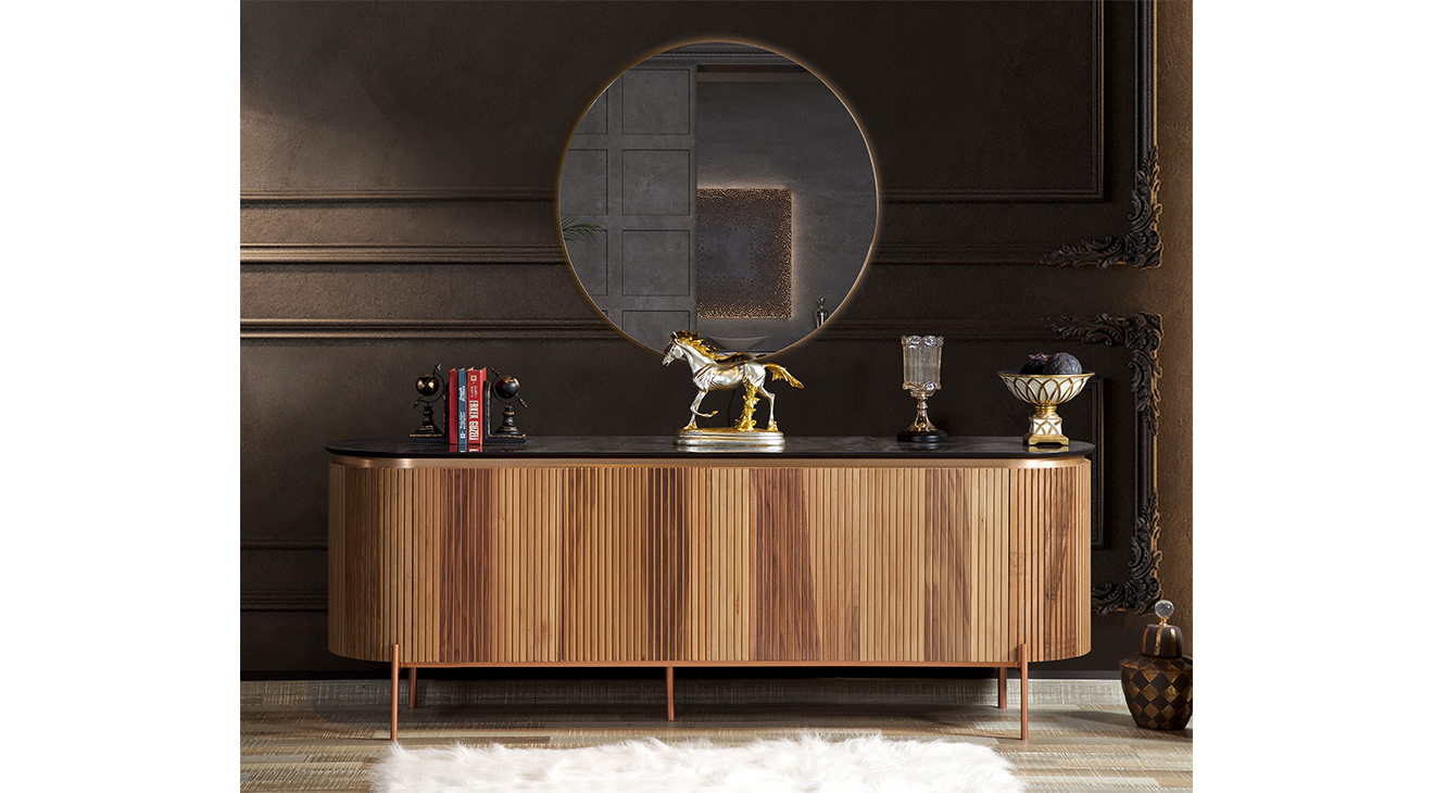 Tesla Metal Ayaklı Ceviz Yemek Odası Takımı Yemek Odası