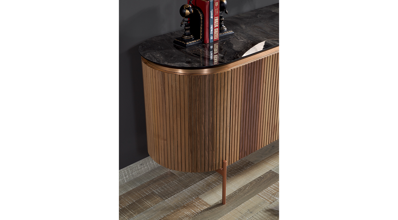 Tesla Metal Ayaklı Ceviz Yemek Odası Takımı Yemek Odası