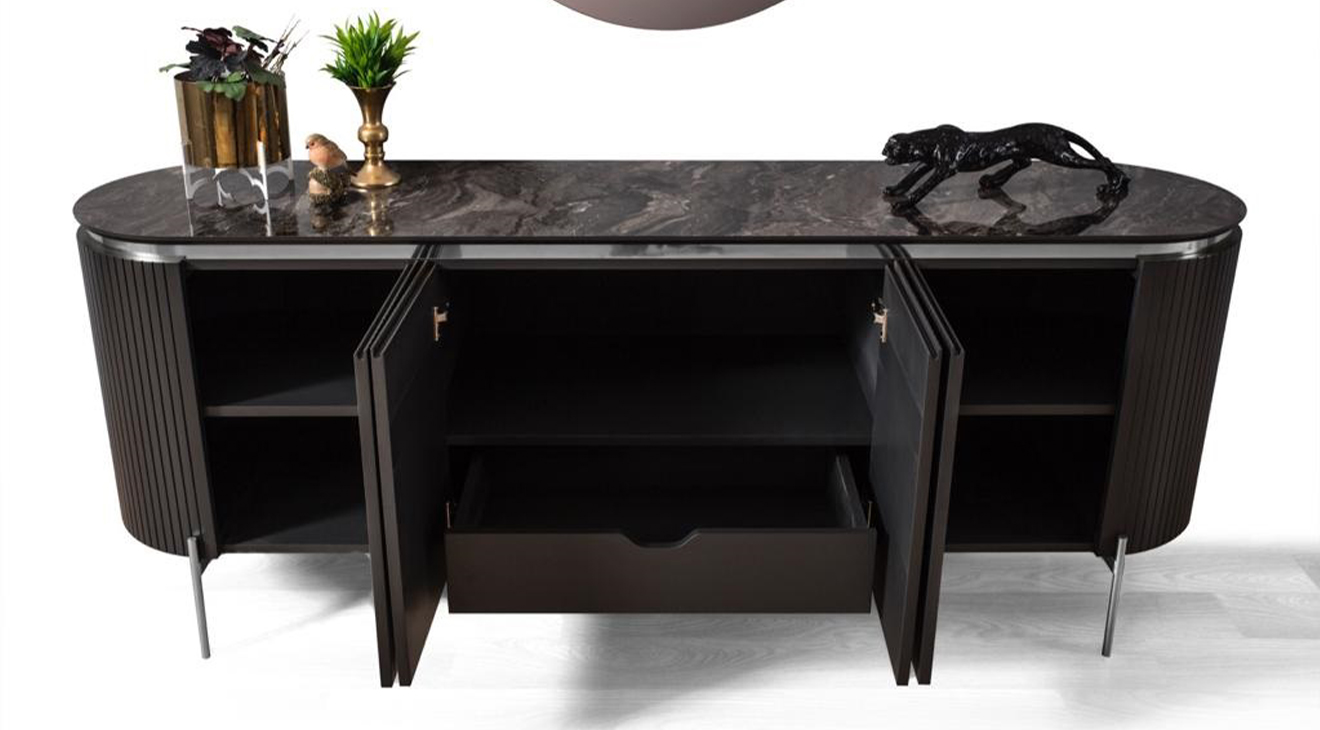 Tesla Metal Ayaklı Gümüş Yemek Odası Takımı Yemek Odası