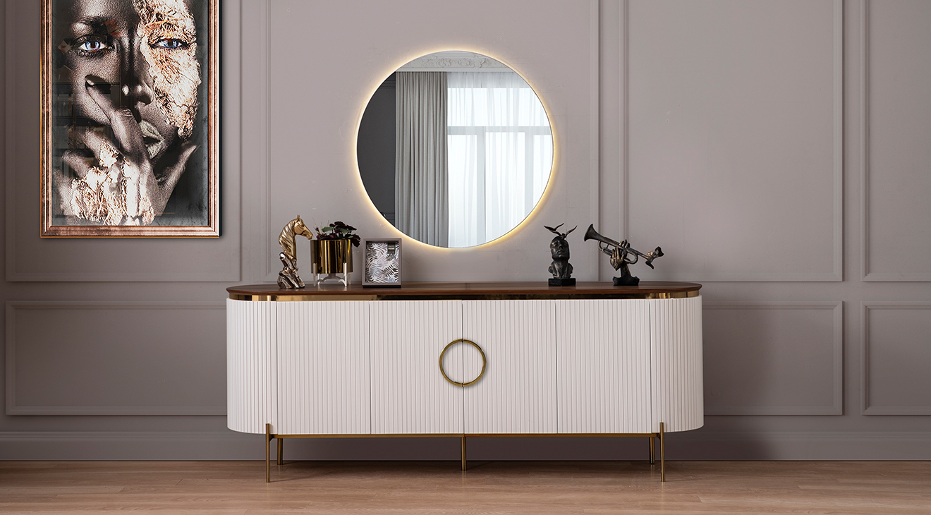 Tesla Metal Ayaklı Beyaz Yemek Odası Takımı (Gold) Yemek Odası