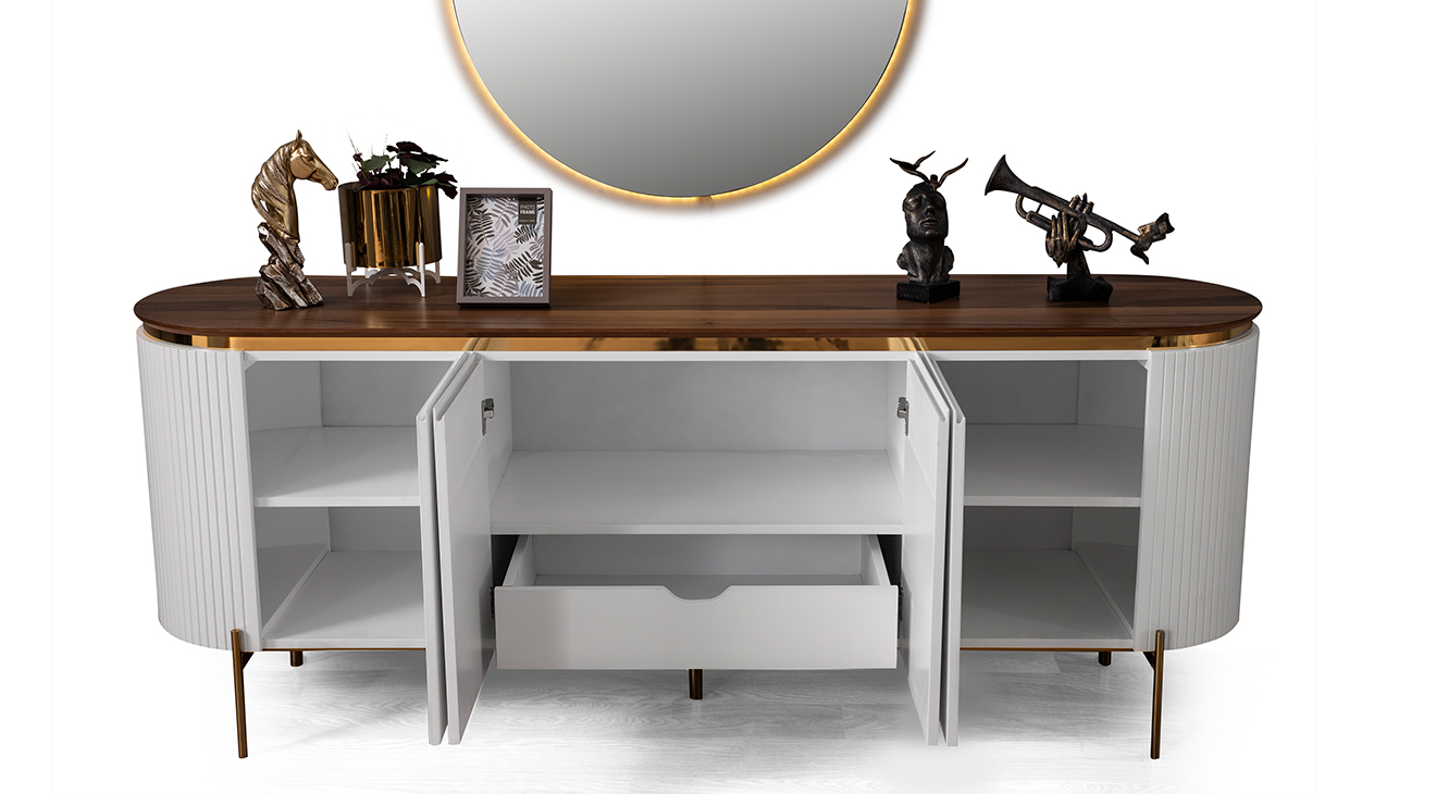 Tesla Metal Ayaklı Beyaz Yemek Odası Takımı (Gold) Yemek Odası